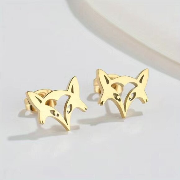 Equestrian Fox Face Stainless Steel Stud Earrings #1190 (Color: rose) - Picture 4 of 11